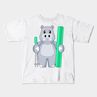 Hippo Skier Ski Winter sports Kids T-Shirt